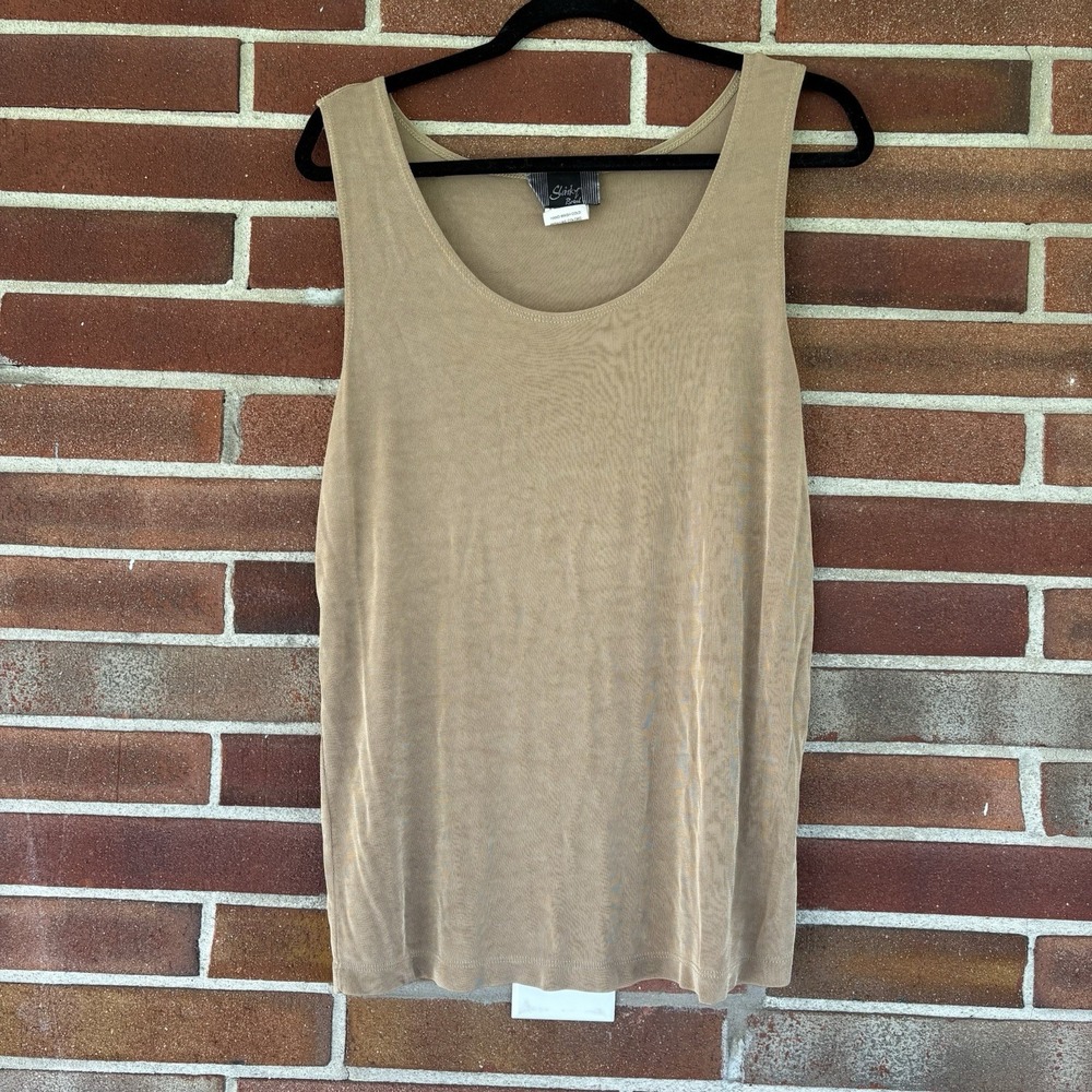 Slinky Brand Brown Tank Top Travel No Iron Acetate Women's Sz L A2797